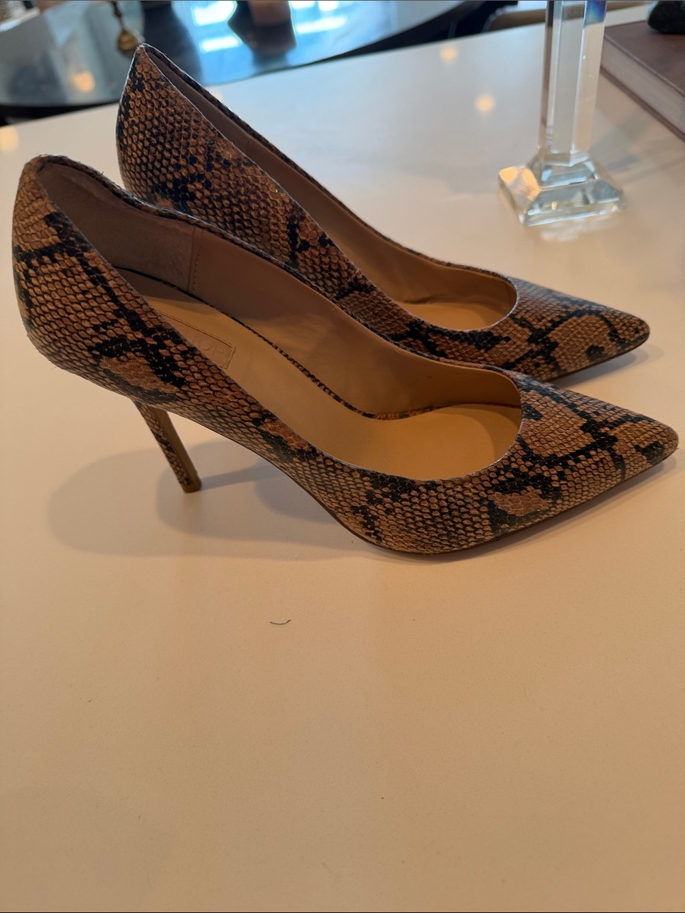 Women’s Topshop Pointed Toe Snake-Print Pumps - Brown